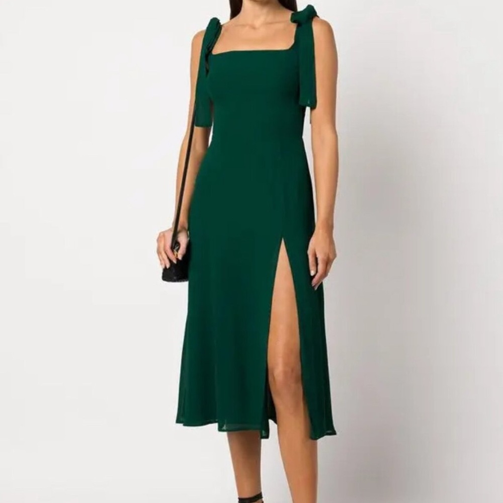 Reformation Twilight Midi Sleeveless Shoulder Tie Dress in Emerald Green Size 6